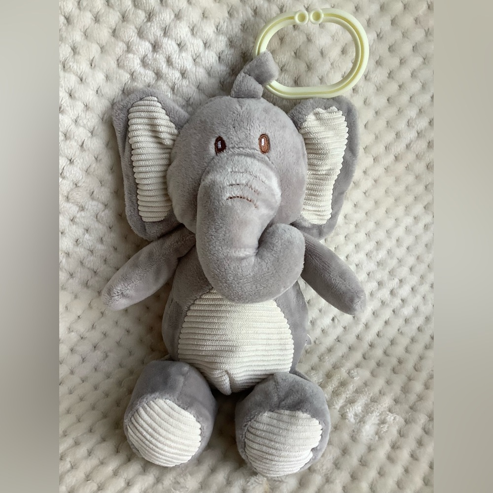 Kellytoy Elephant Plush Rattle Crinkle Ear Embroidered Eyes Hang Stuffed Animal
